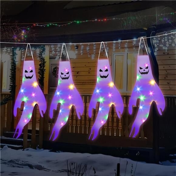 Halloween Decorations Ghost Windscoks Lights 19.4Ft Outdoor Hanging Ghost Lights - Picture 6 of 8